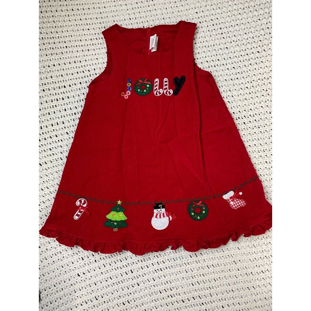 Kids Red Jolly Corduroy Christmas Sleeveless‎ Dress size 2T Holiday Applique